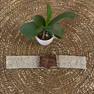 Beaded with wood closure belt